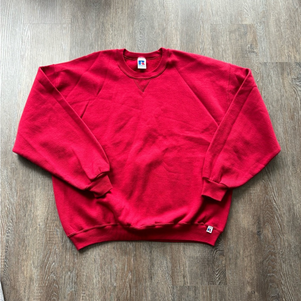 Russell Athletic 90s Crewneck Sweatshirt Vintage Red Blank Men's 2XL